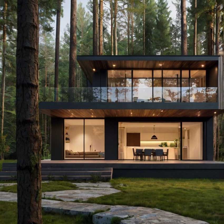 طراحی ویلای جنگلی جذاب و شیک