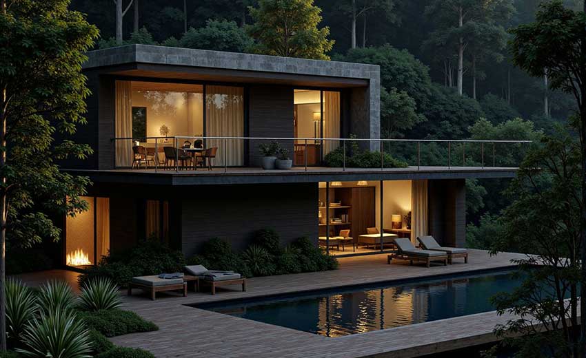 طراحی ویلای جنگلی جذاب و شیک